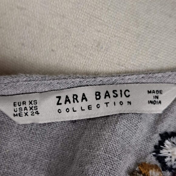 Zara Basic Collection Size XS Gray Embroidered Flared Sleeve Open Tie Back Top - Picture 11 of 14
